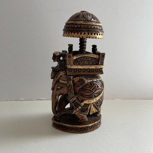 Vintage Hand Carved Elephant Carriage Figurine 6” India